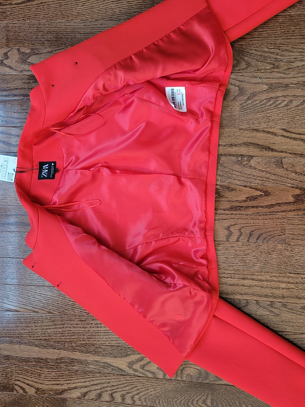 Zara Cropped Red Collarless Blazer Jacket - Picture 10 of 14